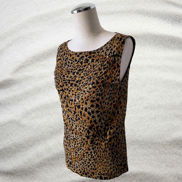 Chico's Leopard Print Metallic Gold Round Neck Sleeveless Tank Top - Women's 1/M - Picture 1 of 7